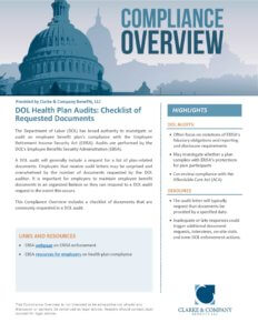 DOL Health Plan Audits Checklist of Requested Documents