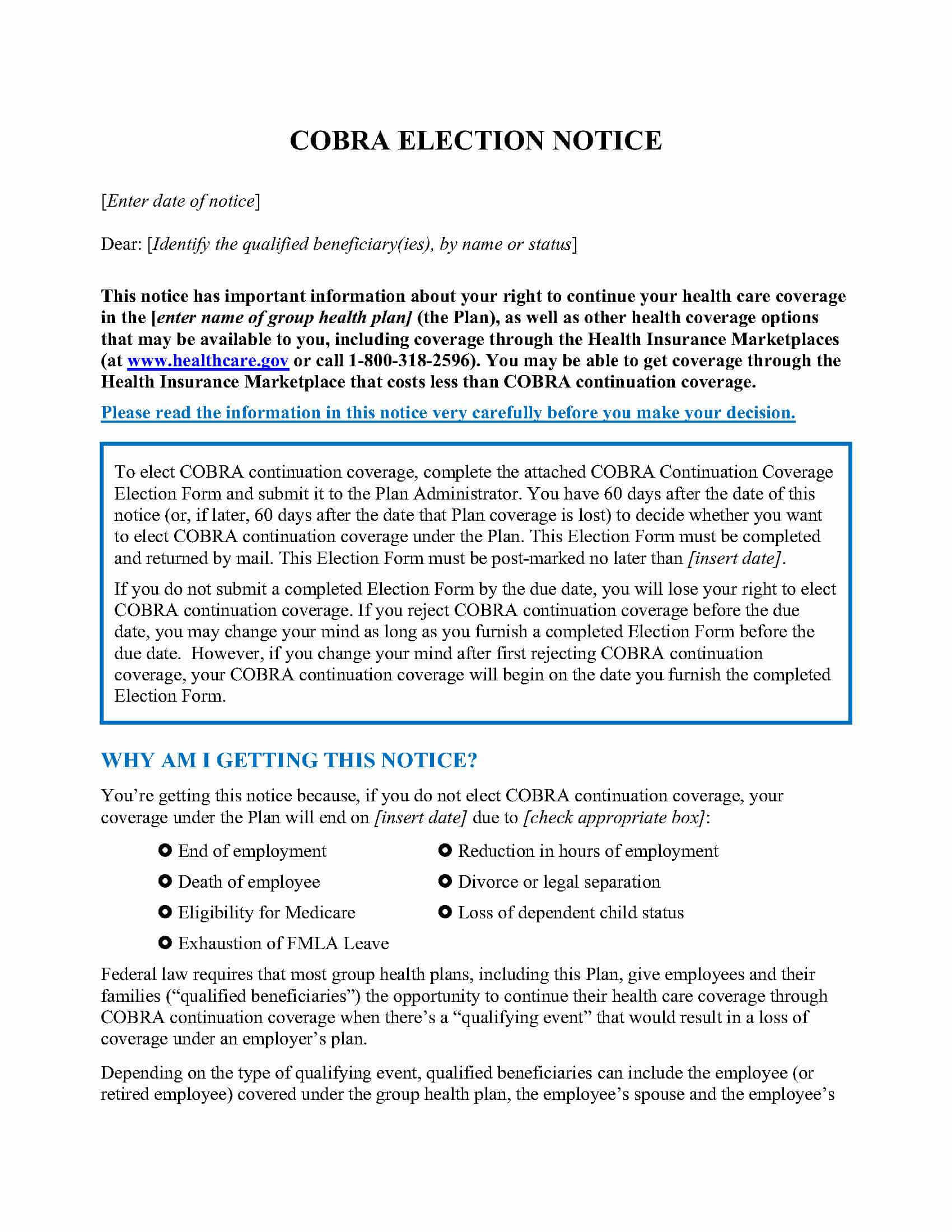 Sample COBRA Election Notice (Zywave) 06 13 17