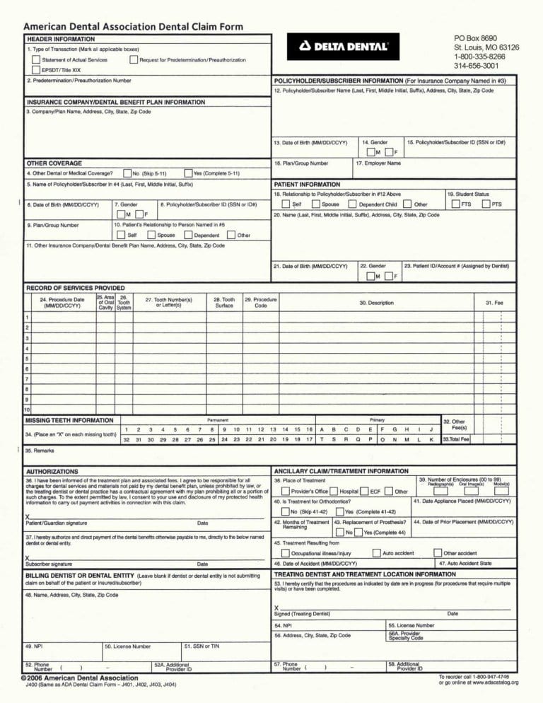 Delta Dental Claim Form