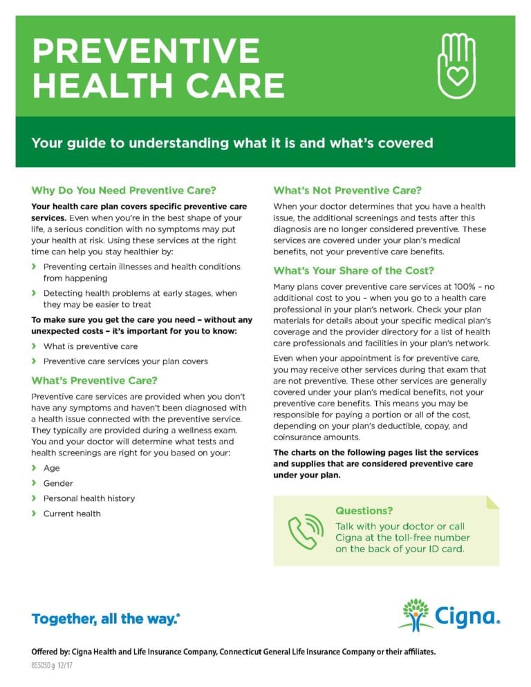 Cigna Preventive Care Customer Reference Guide