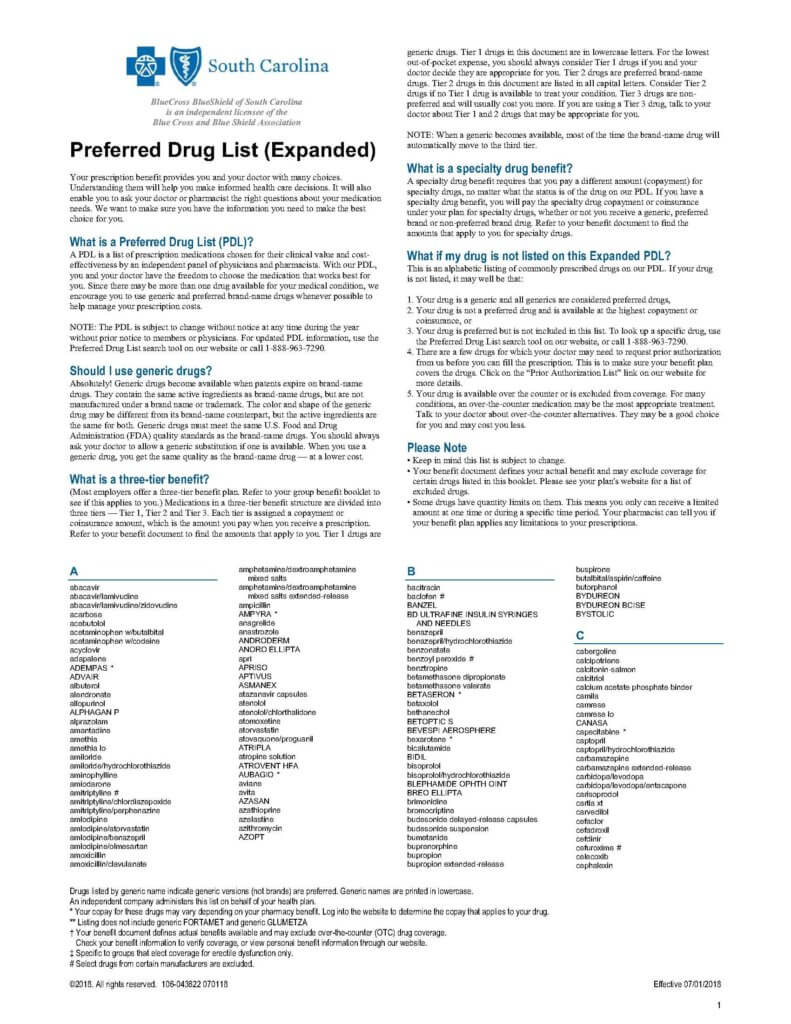BCBS Preferred Drug List 072018